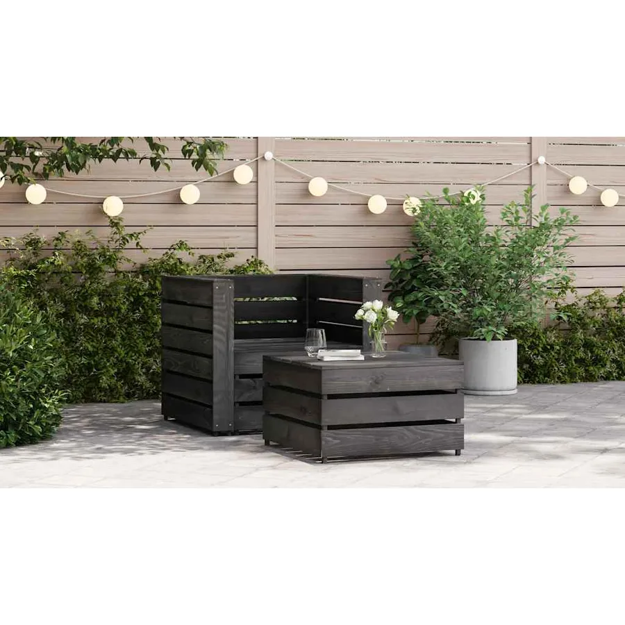 Salon de jardin palette 2 pcs Bois de pin imprégné de gris - 2