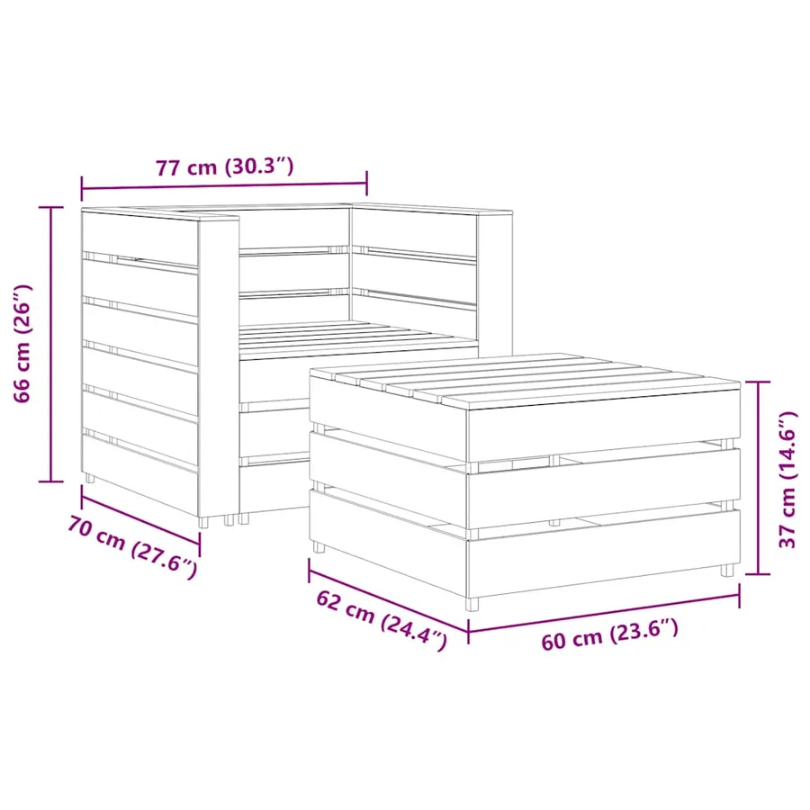 Salon de jardin palette 2 pcs Bois de pin imprégné de gris - 7