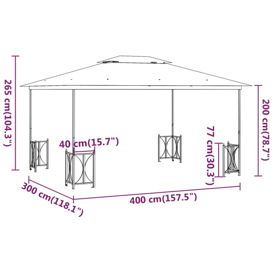 Tonnelle avec parois et toit double 3x4 m Crème - 6
