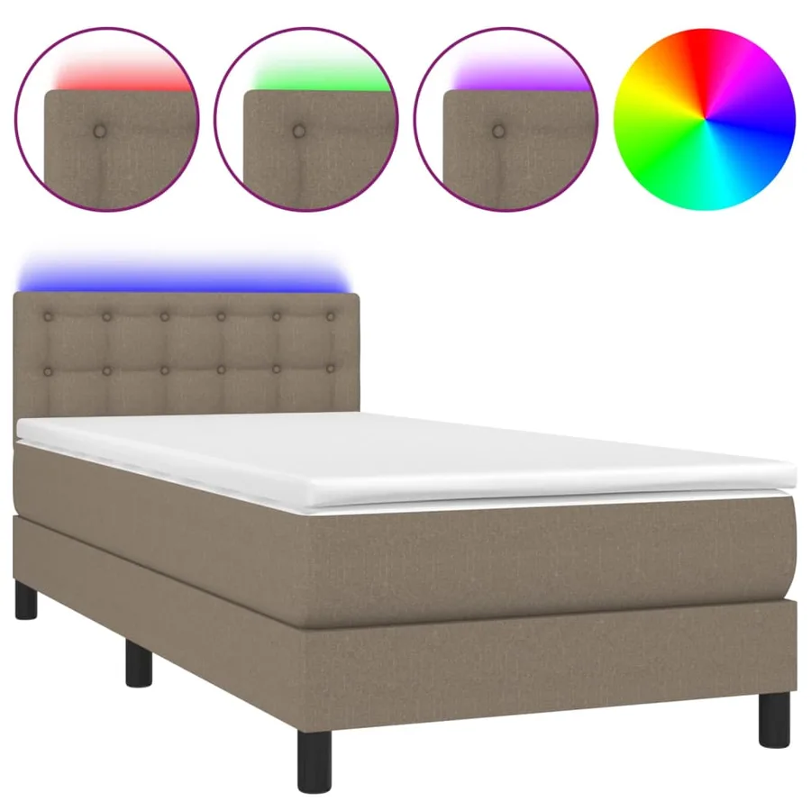 Sommier à lattes de lit avec matelas LED Taupe 100x200 cm Tissu - 2