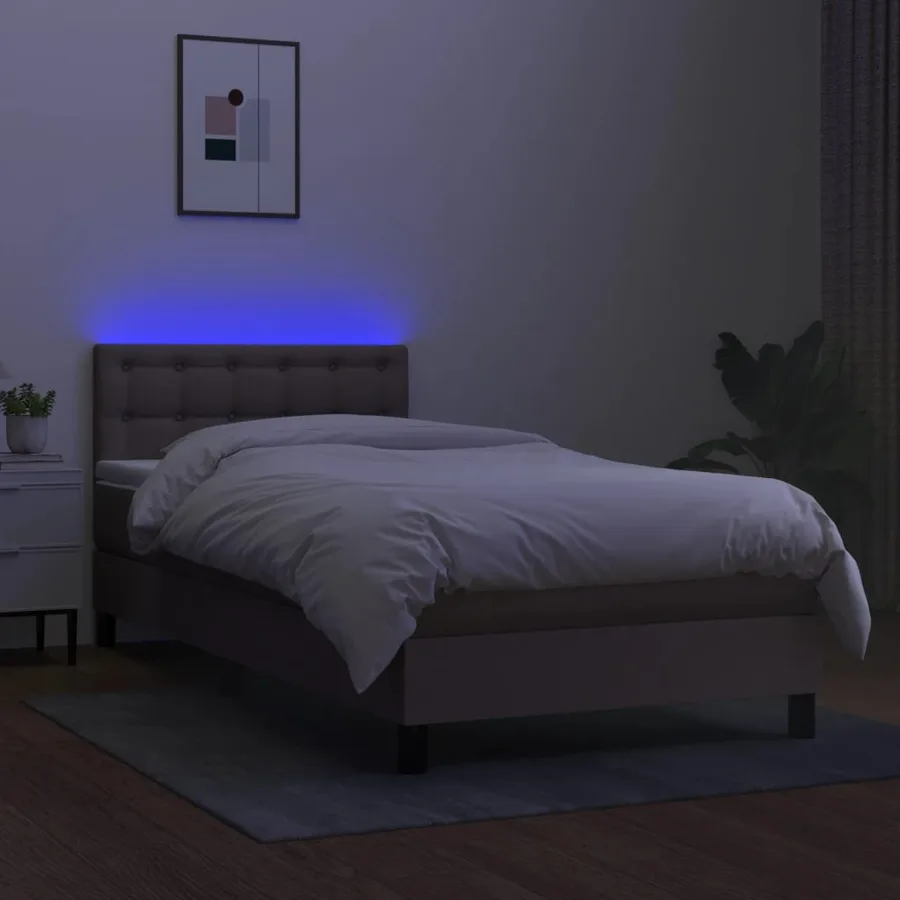 Sommier à lattes de lit avec matelas LED Taupe 100x200 cm Tissu - 4