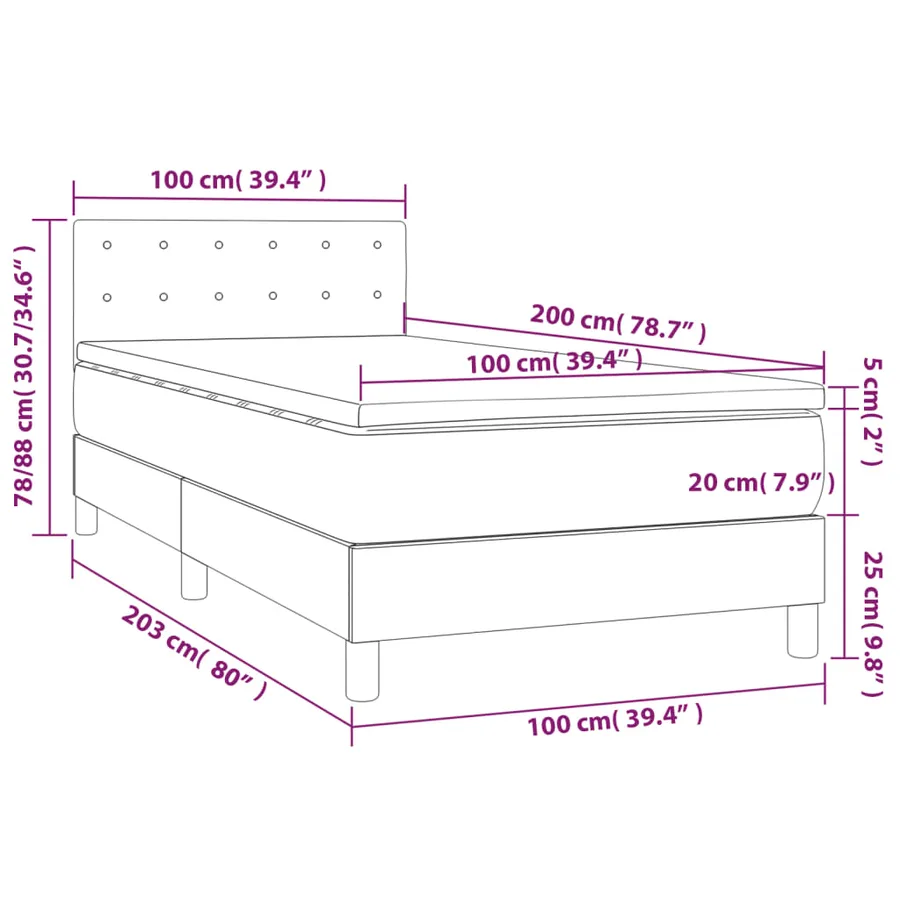 Sommier à lattes de lit avec matelas LED Taupe 100x200 cm Tissu - 8