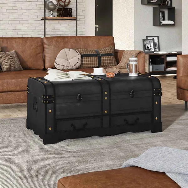 Coffre de rangement Bois Noir 90 x 51 x 42 cm