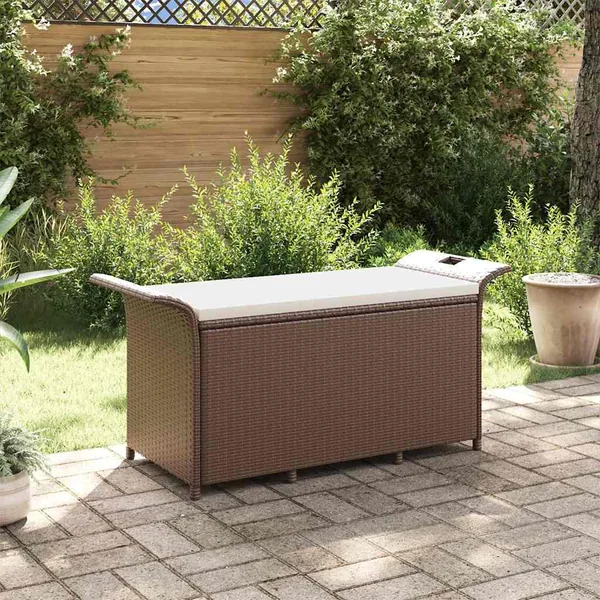 Banc de jardin avec coussin marron 116x46x57 cm résine tressée