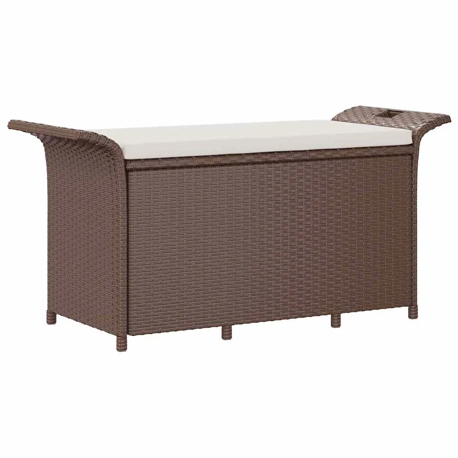 Banc de jardin avec coussin marron 116x46x57 cm résine tressée - 2