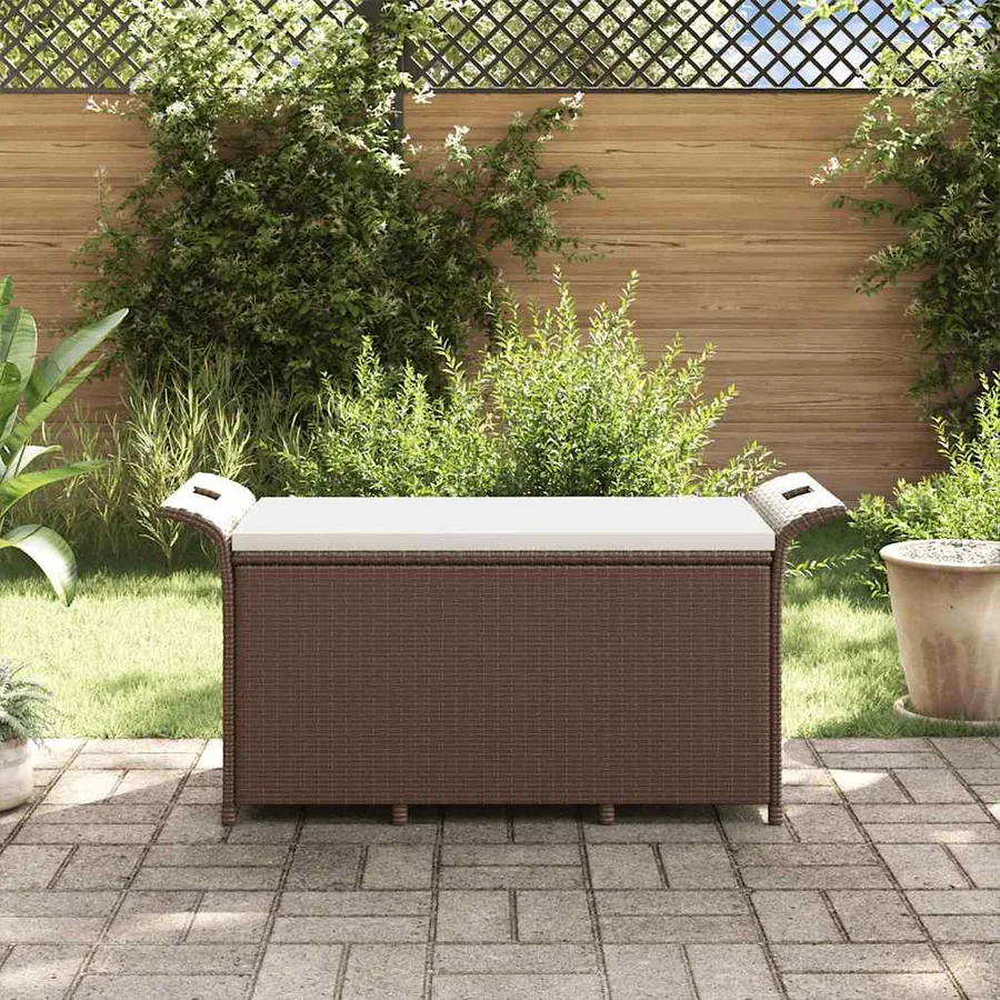 Banc de jardin avec coussin marron 116x46x57 cm résine tressée - 3