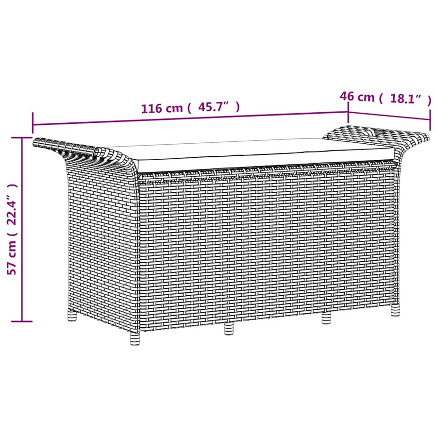 Banc de jardin avec coussin marron 116x46x57 cm résine tressée - 9