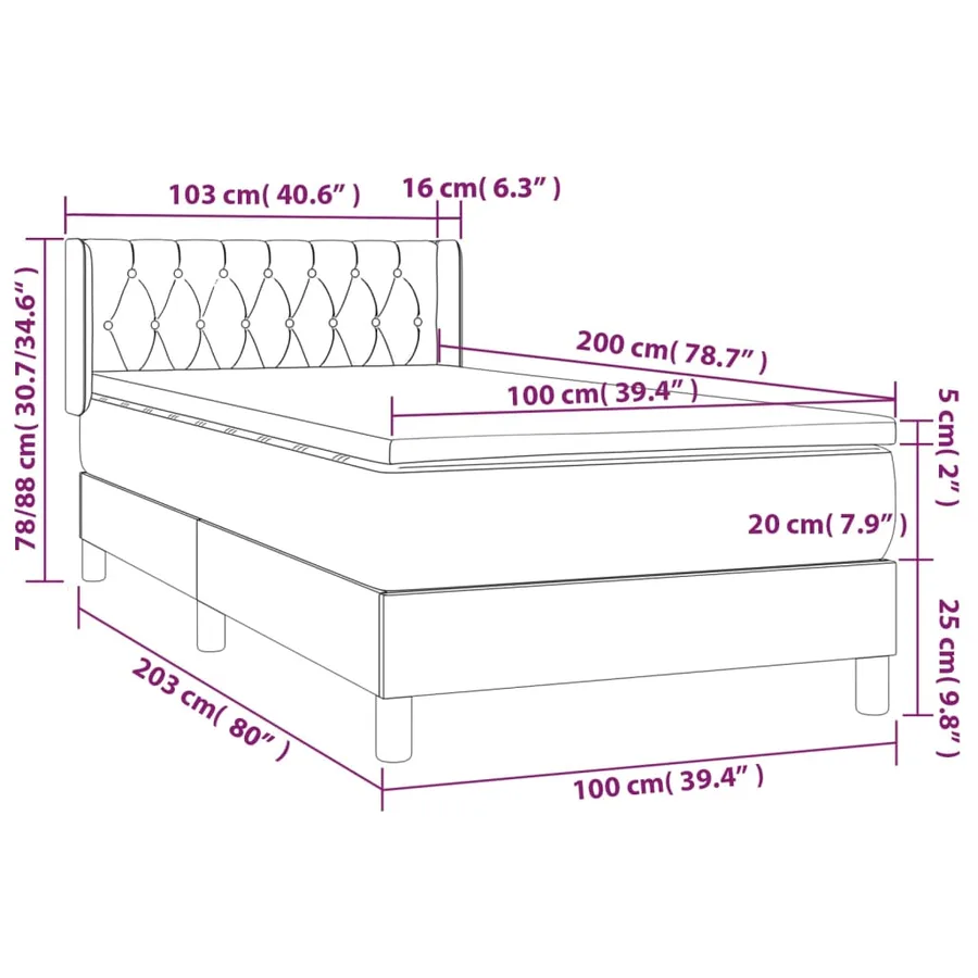 Sommier à lattes de lit avec matelas Taupe 100x200 cm Tissu - 7