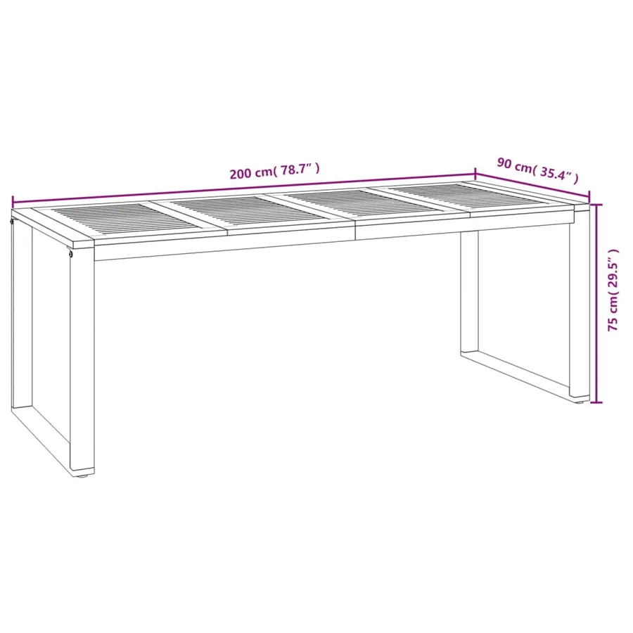 Table de jardin et pieds en forme de U 200x90x75 cm bois acacia - 8