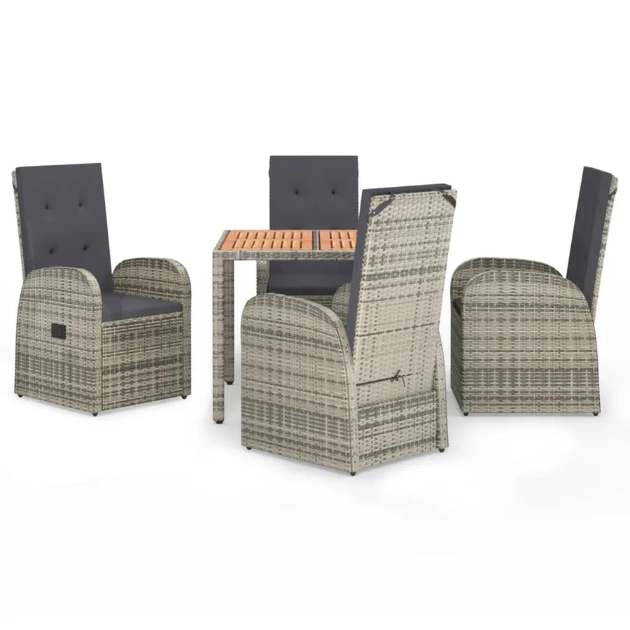 Ensemble à manger de jardin 5 pcs coussins gris résine tressée - 2