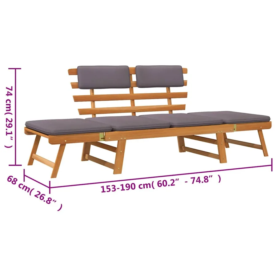 Chaise longue avec coussin 2-en-1 190 cm Bois solide d'acacia - 10