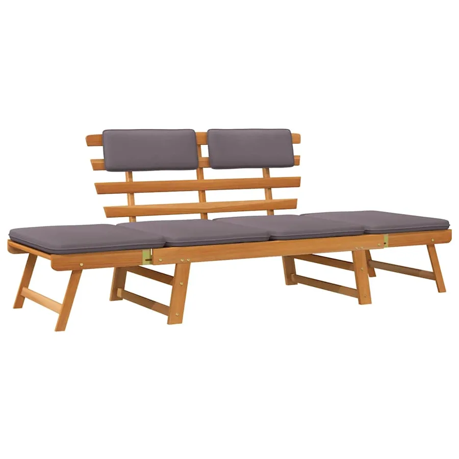Chaise longue avec coussin 2-en-1 190 cm Bois solide d'acacia - 2