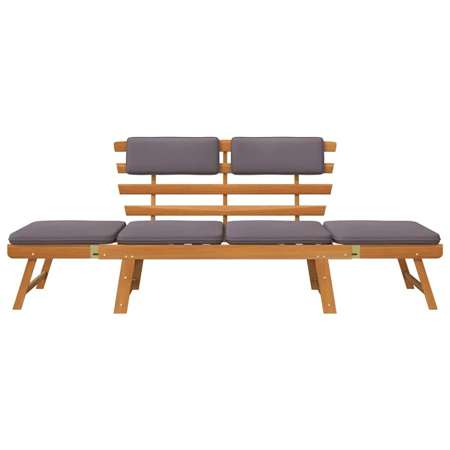 Chaise longue avec coussin 2-en-1 190 cm Bois solide d'acacia - 4