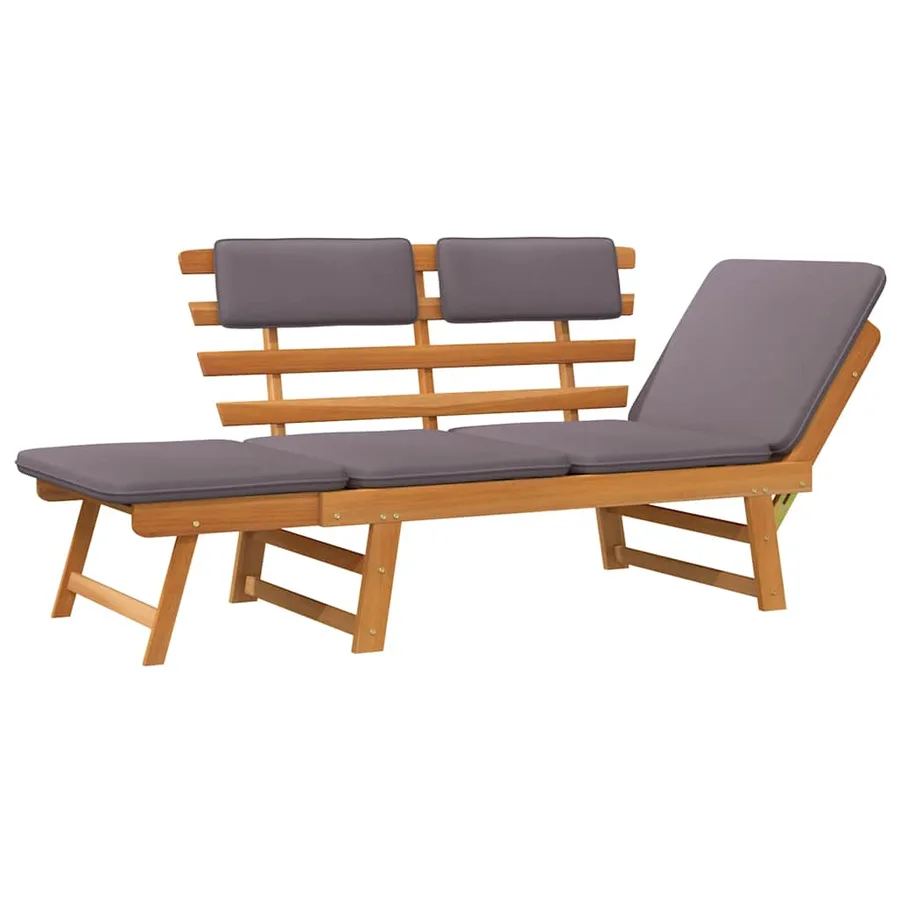 Chaise longue avec coussin 2-en-1 190 cm Bois solide d'acacia - 5