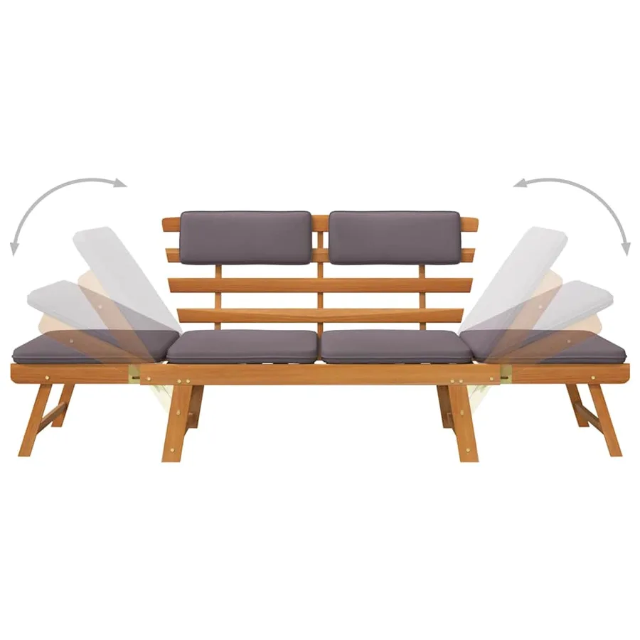Chaise longue avec coussin 2-en-1 190 cm Bois solide d'acacia - 7