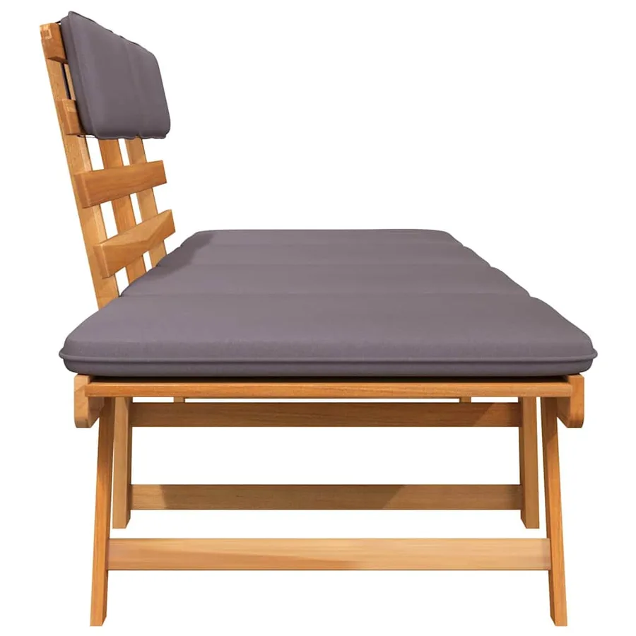 Chaise longue avec coussin 2-en-1 190 cm Bois solide d'acacia - 8