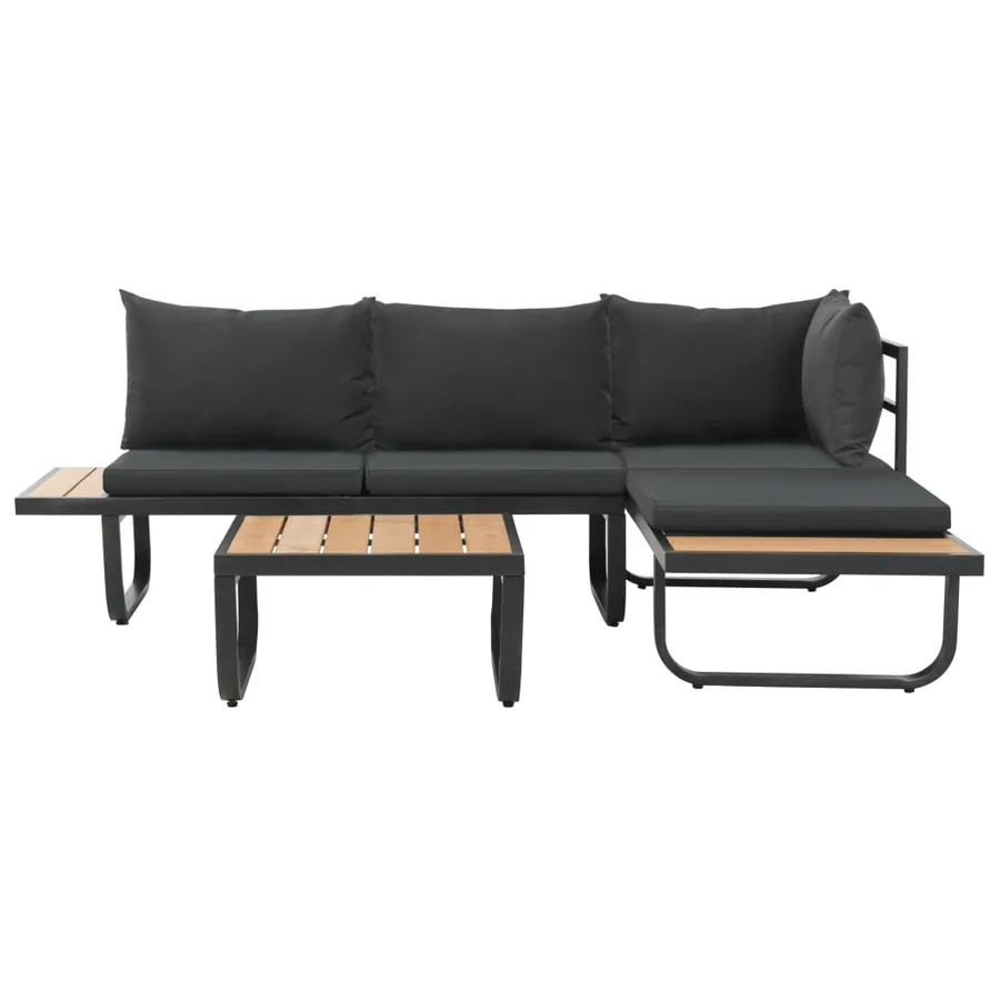 Canapé d'angle de jardin à 2 places avec coussins Aluminium WPC - 2