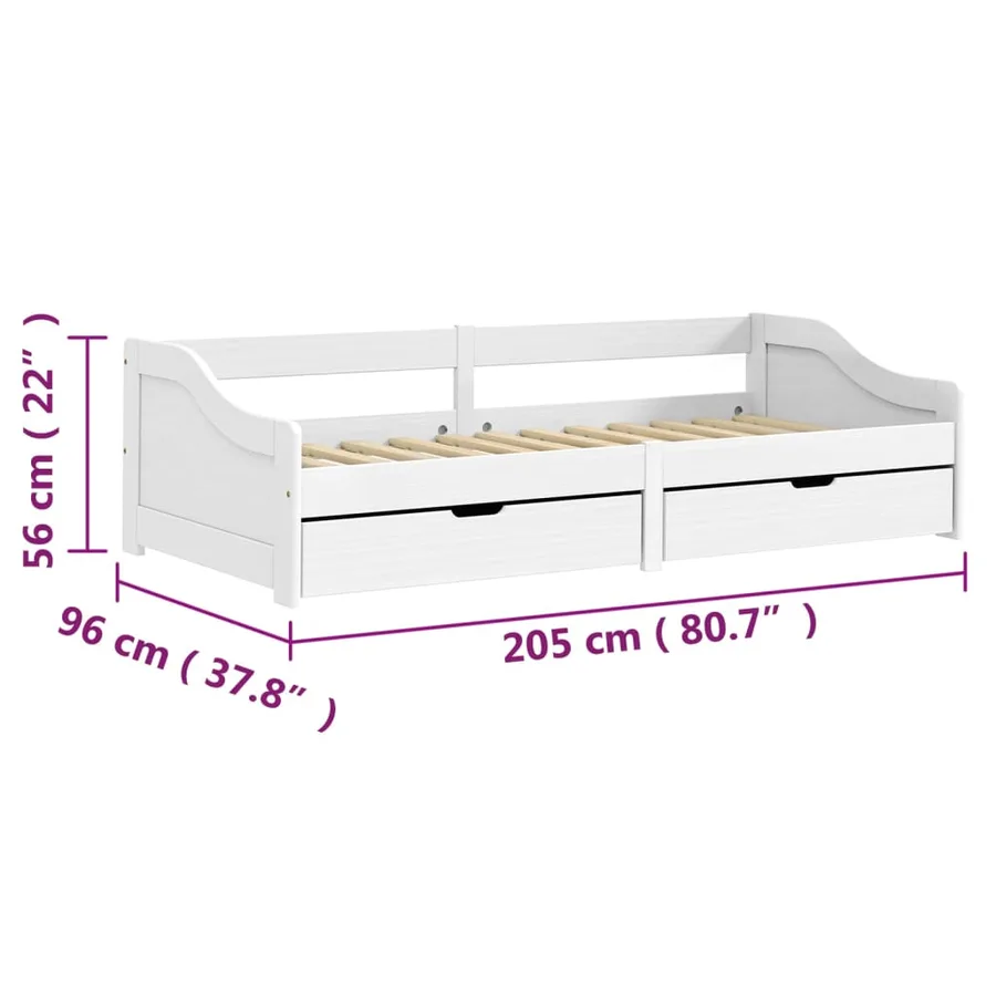 Lit de jour avec 2 tiroirs sans matelas IRUN blanc 90x200 cm - 8