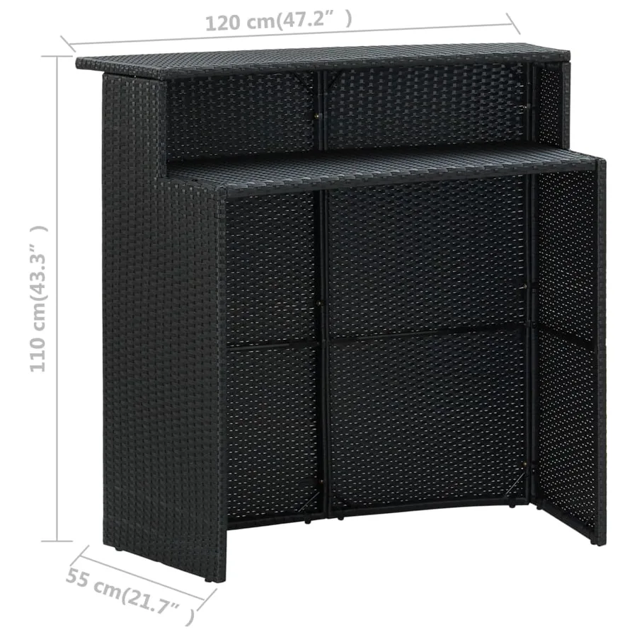 Table de bar de jardin Noir 120x55x110 cm Résine tressée - 8