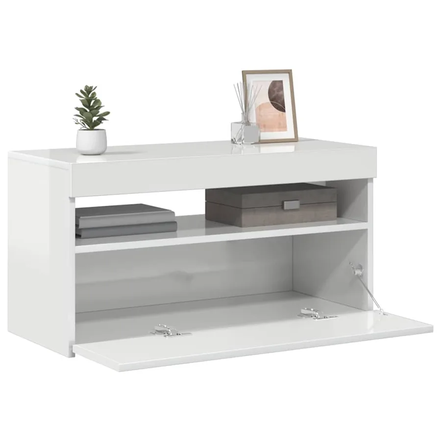 Meuble TV avec lumières LED Blanc brillant 75x35x40 cm - 15