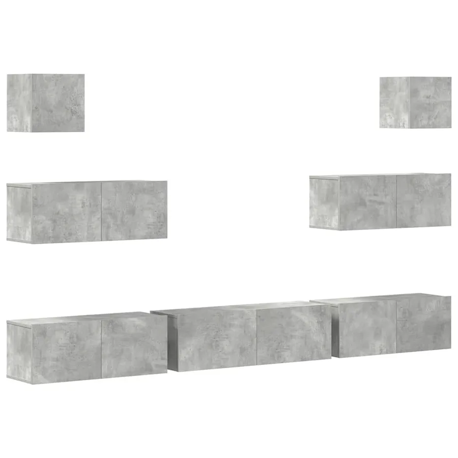 Ensemble de meubles TV 7 pcs Gris béton Bois d'ingénierie - 2