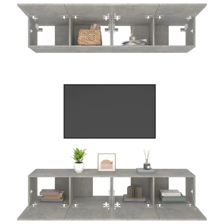 Meubles TV 4 pcs gris béton 80x30x30 cm bois d'ingénierie - 5