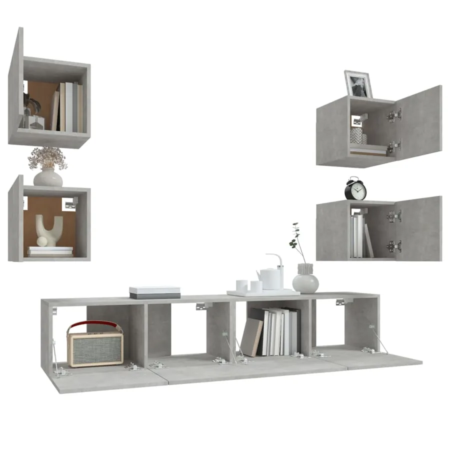 Ensemble de meubles TV 6 pcs Gris béton Bois d'ingénierie - 10