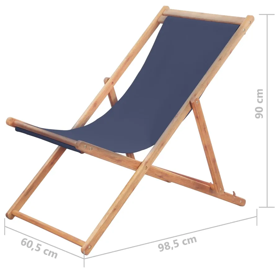 Chaise pliable de plage Tissu et cadre en bois Bleu - 11