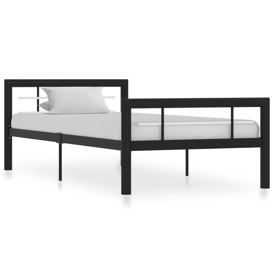 Cadre de lit sans matelas noir et blanc métal 90x200 cm