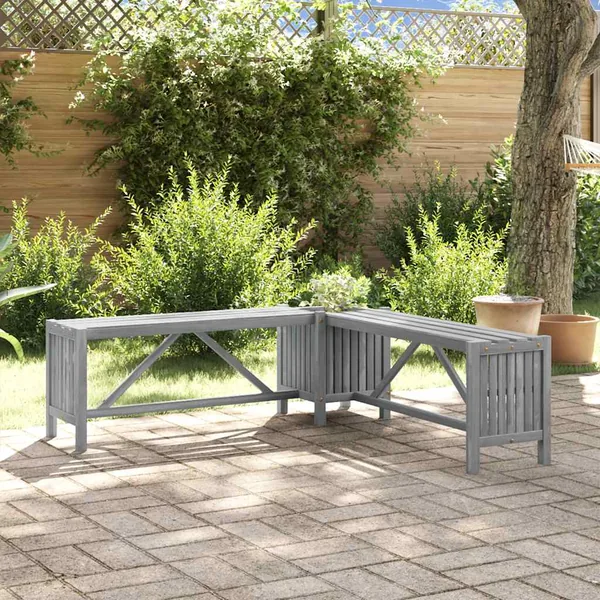 Banc d'angle de jardin et jardinière 117 cm bois d'acacia gris