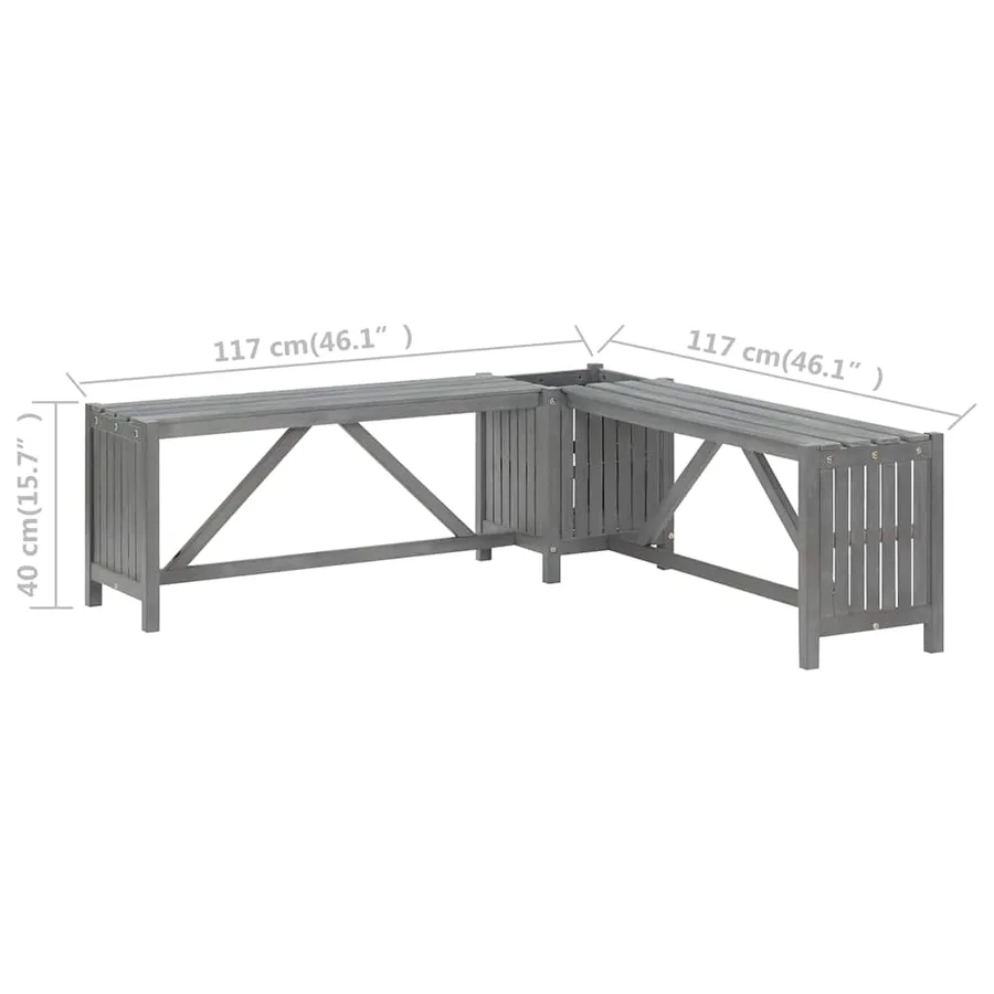 Banc d'angle de jardin et jardinière 117 cm bois d'acacia gris - 10