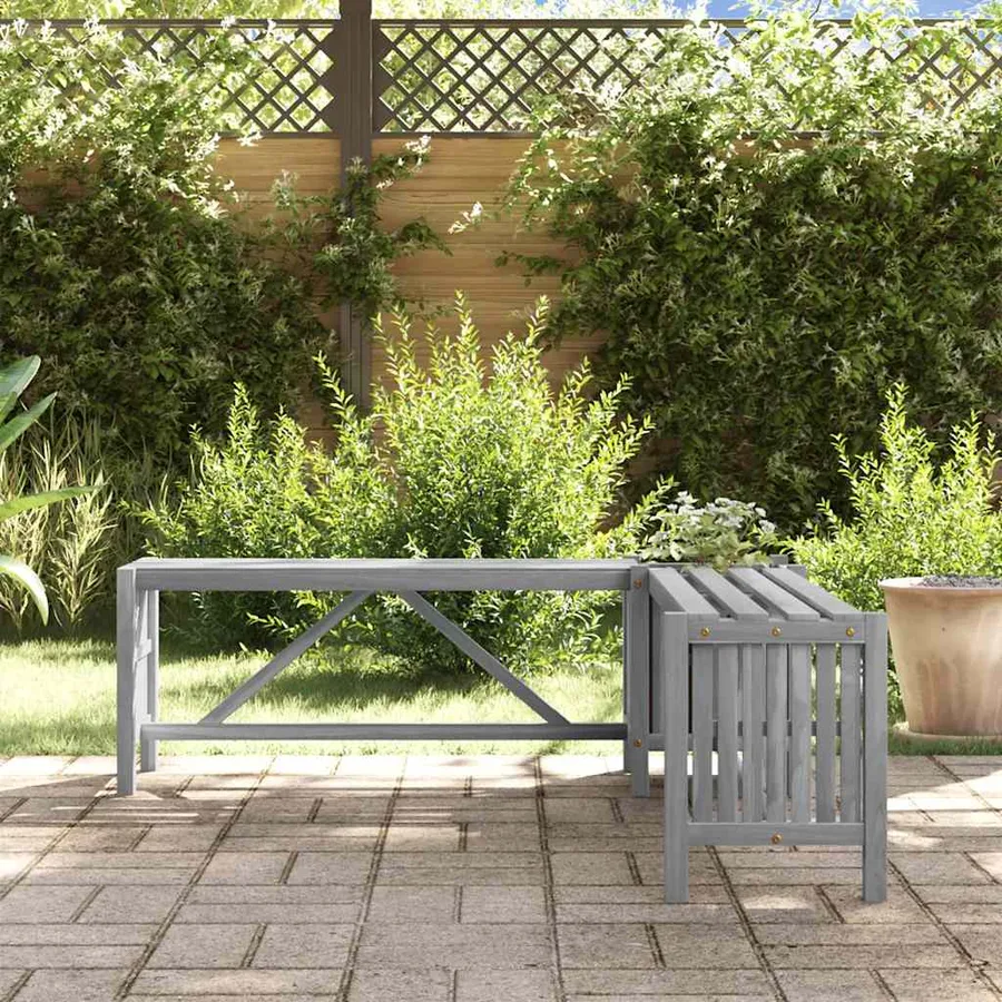Banc d'angle de jardin et jardinière 117 cm bois d'acacia gris - 3