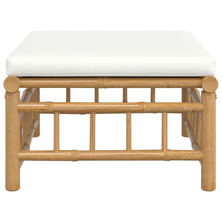 Repose-pieds de jardin avec coussin blanc crème bambou - 3
