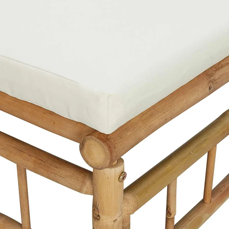 Repose-pieds de jardin avec coussin blanc crème bambou - 5