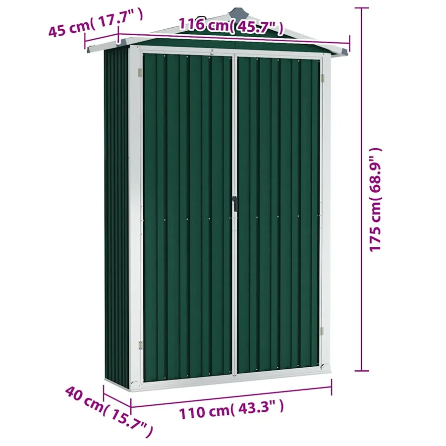 Abri de jardin Vert 116x45x175 cm Acier galvanisé - 9