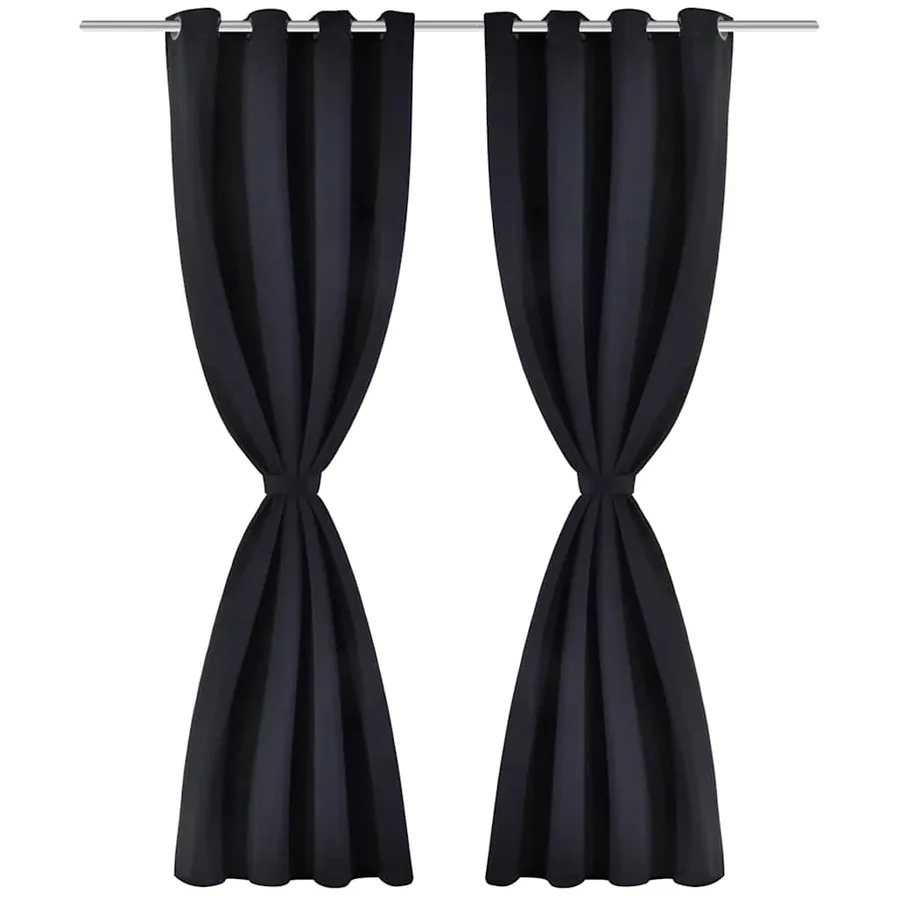 Rideau occultant 2 pcs avec œillets métalliques 135x175 cm Noir - 2