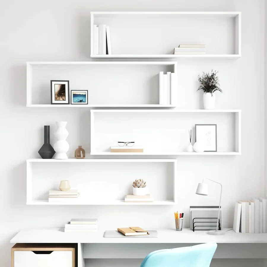 Étagères cube murales 4 pcs Blanc 100x15x30cm bois d'ingénierie