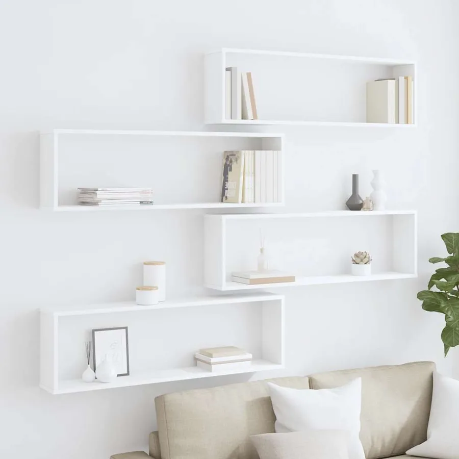 Étagères cube murales 4 pcs Blanc 100x15x30cm bois d'ingénierie - 3