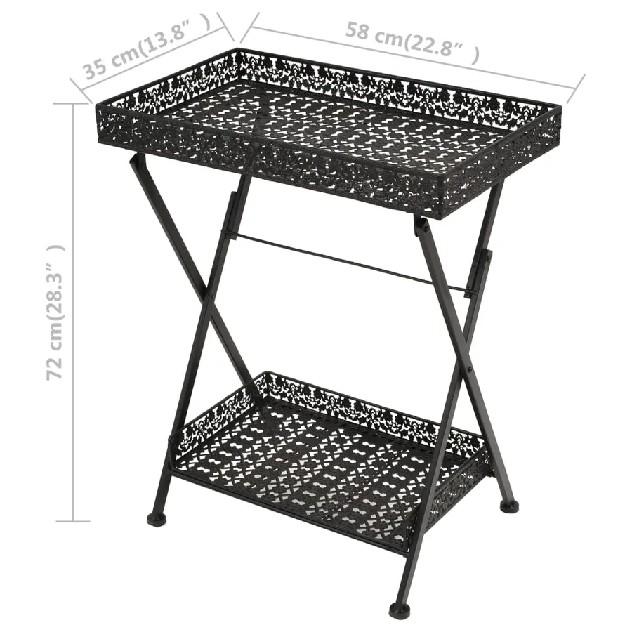 Table à thé pliante Style vintage Métal 58 x 35 x 72 cm Noir - 9