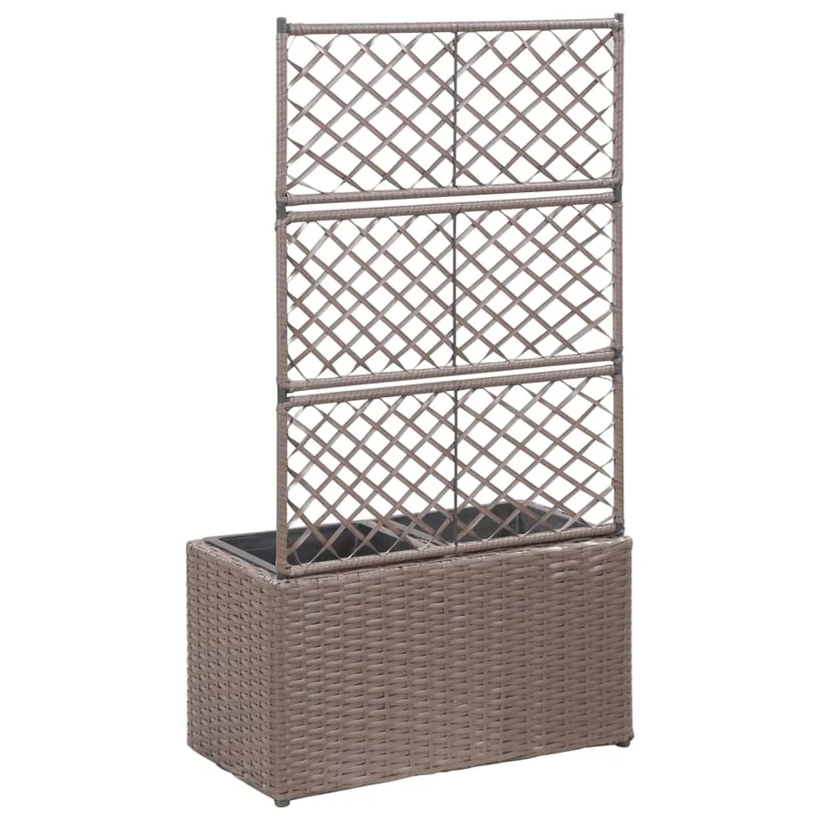 Lit surélevé treillis 2 pots 58x30x107cm Résine tressée Marron - 3