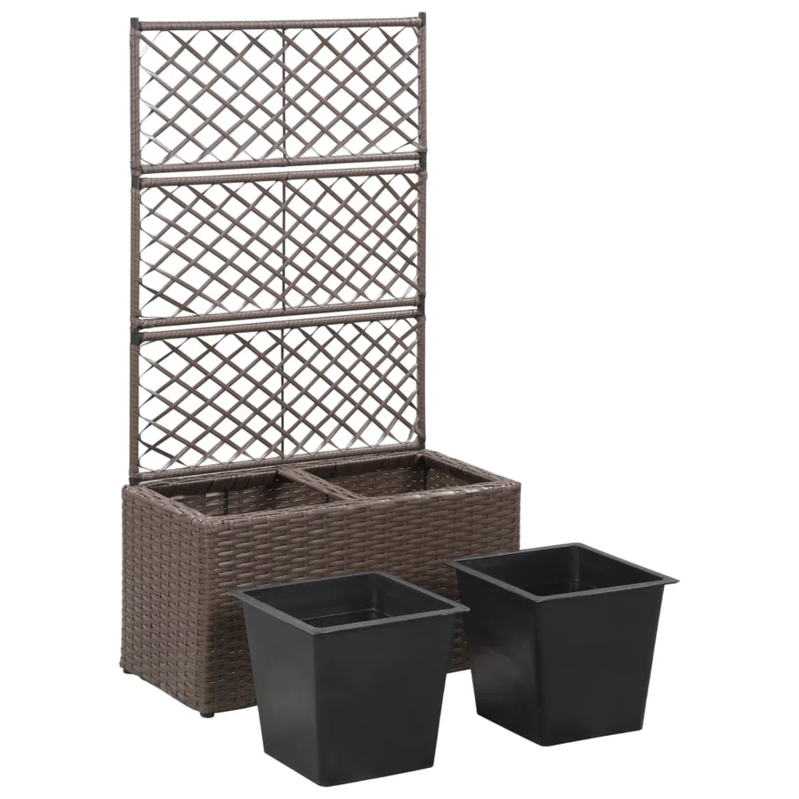 Lit surélevé treillis 2 pots 58x30x107cm Résine tressée Marron - 4