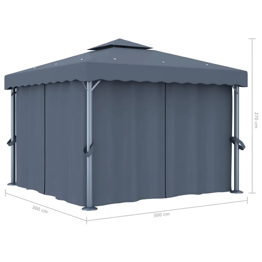Tonnelle avec rideau et guirlande lumineuse LED 3x3m Anthracite - 10