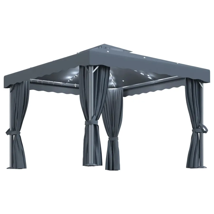 Tonnelle avec rideau et guirlande lumineuse LED 3x3m Anthracite - 2