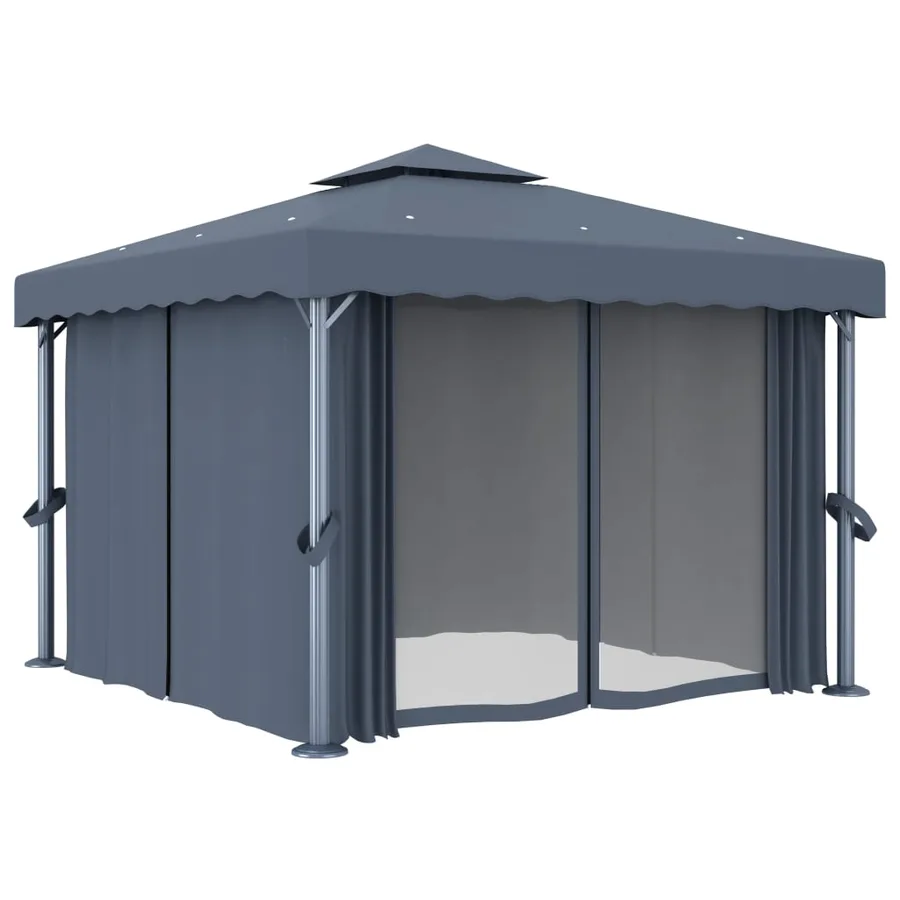 Tonnelle avec rideau et guirlande lumineuse LED 3x3m Anthracite - 4