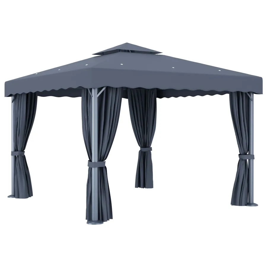 Tonnelle avec rideau et guirlande lumineuse LED 3x3m Anthracite - 5