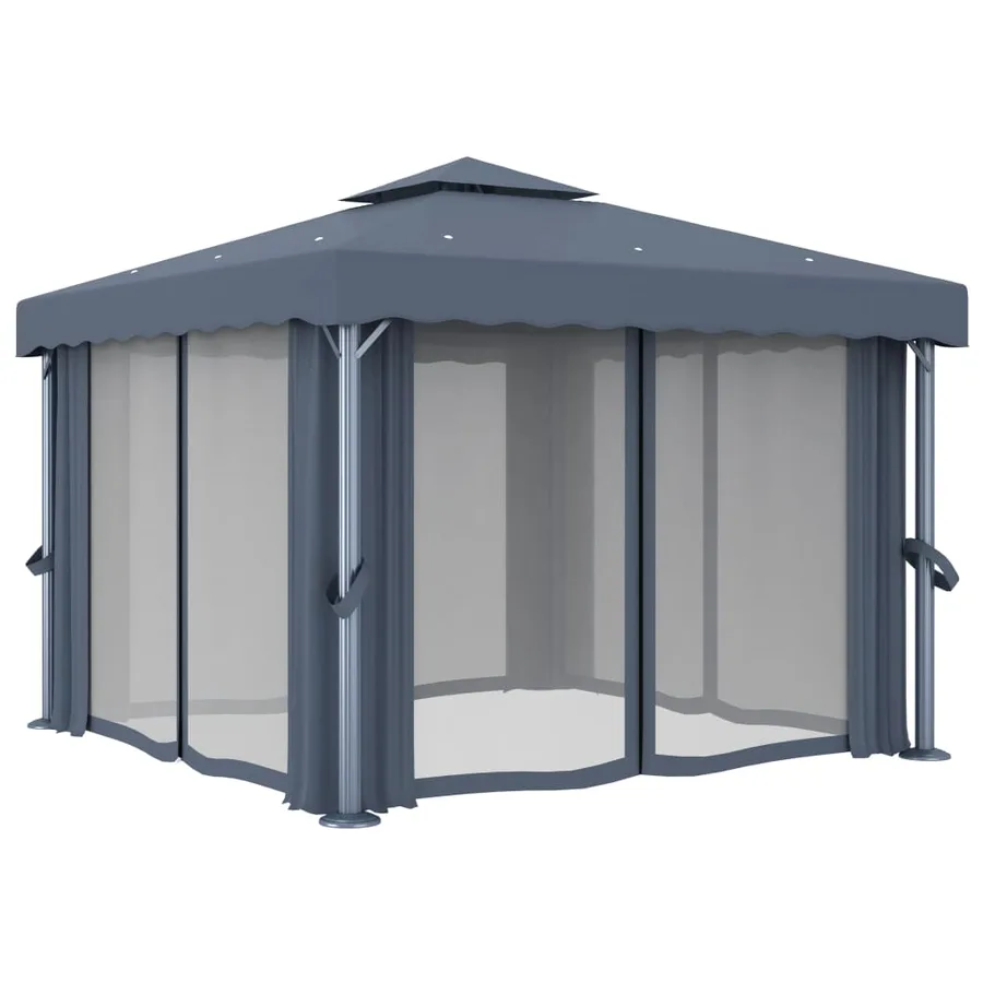 Tonnelle avec rideau et guirlande lumineuse LED 3x3m Anthracite - 6