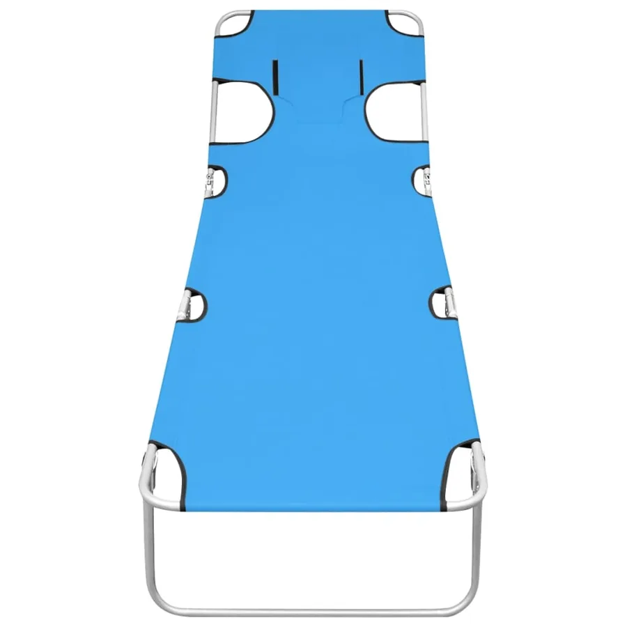 Chaise longue pliable avec coussin de tête Acier Bleu turquoise - 2