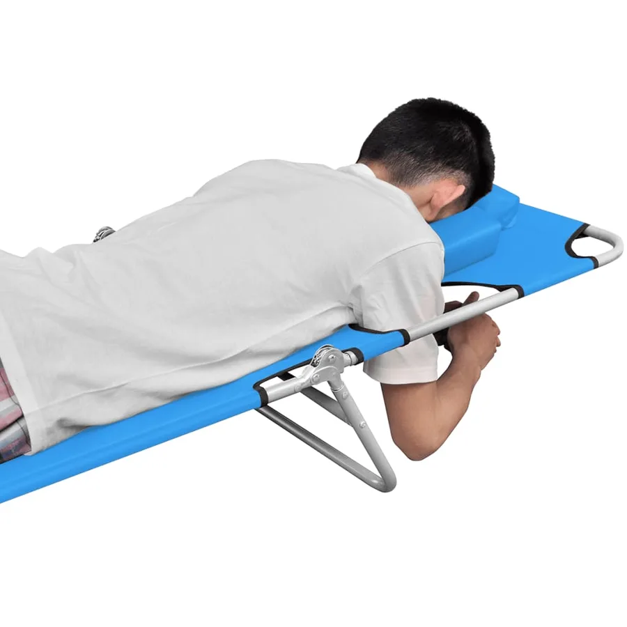 Chaise longue pliable avec coussin de tête Acier Bleu turquoise - 5