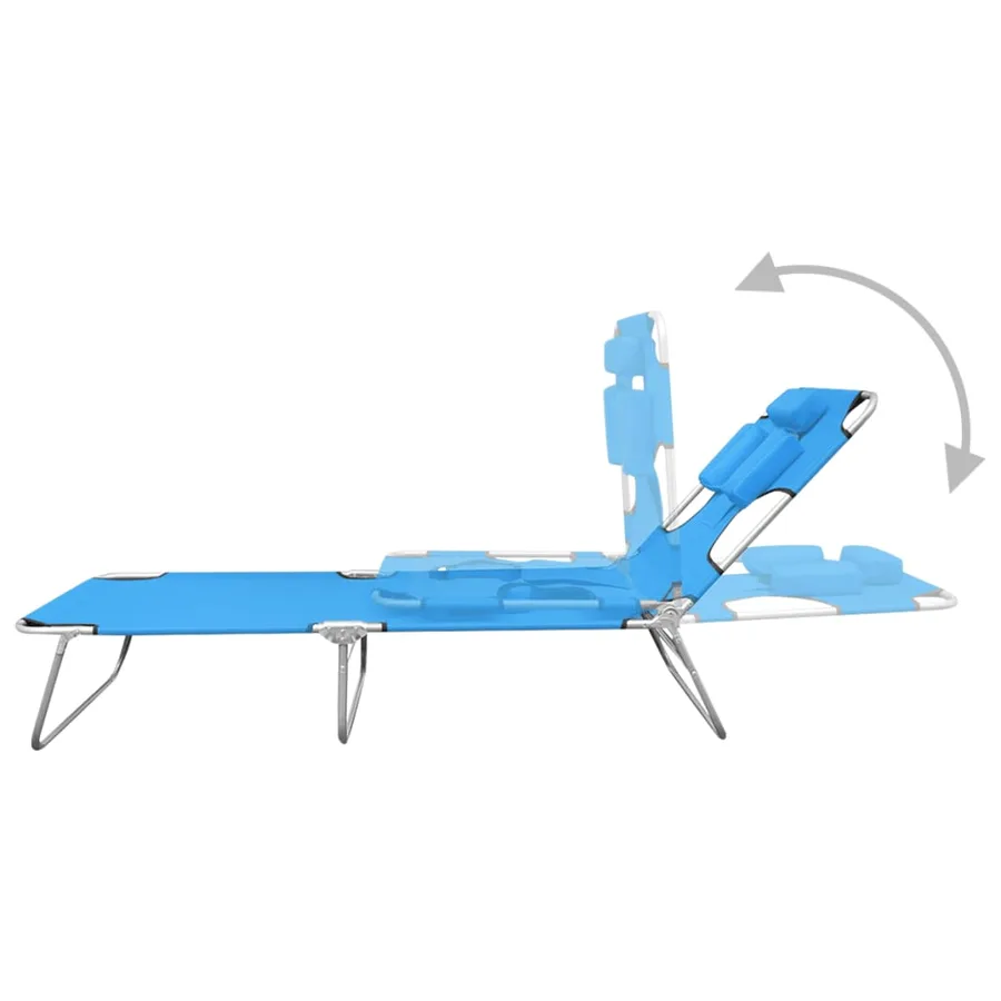 Chaise longue pliable avec coussin de tête Acier Bleu turquoise - 6