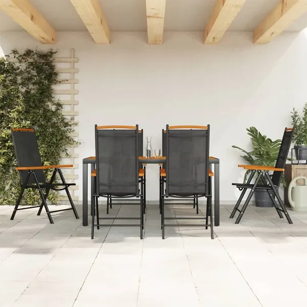 Ensemble à manger de jardin 7 pcs noir et marron aluminium